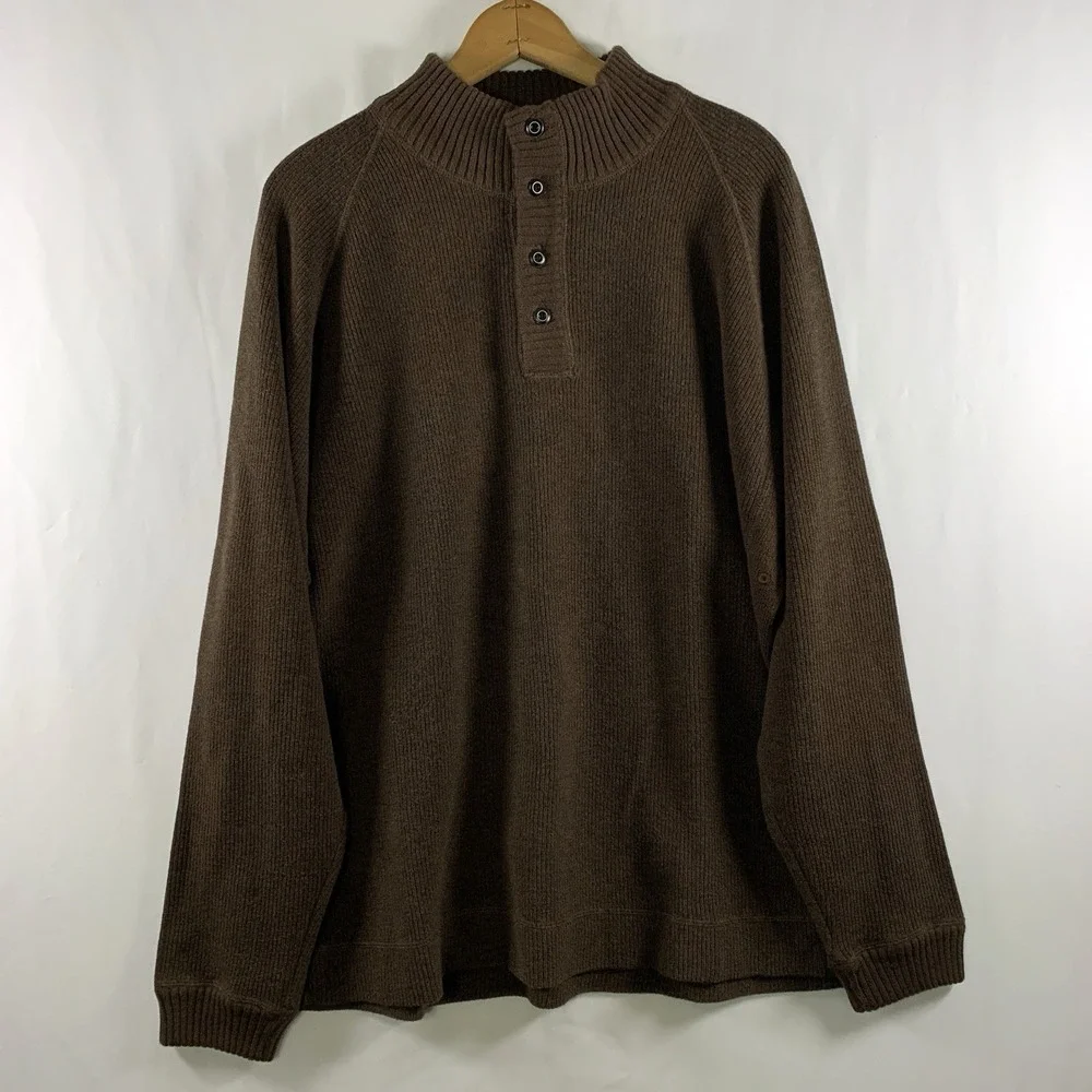 Tommy Bahama Mens 100% Cotton Mock Henley Pullover Sweater Sz XL Coastal Preppy